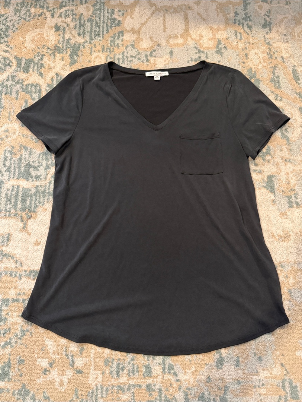 Green Envelope Black V-Neck Short Sleeve Pocket Tee super soft